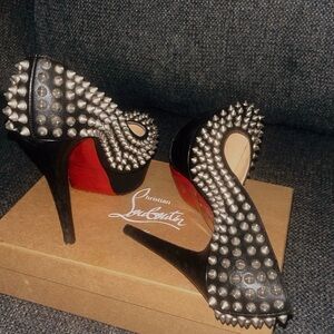 Christian Louboutin Black Leather Spike-Embellished Red-Sole Heels
